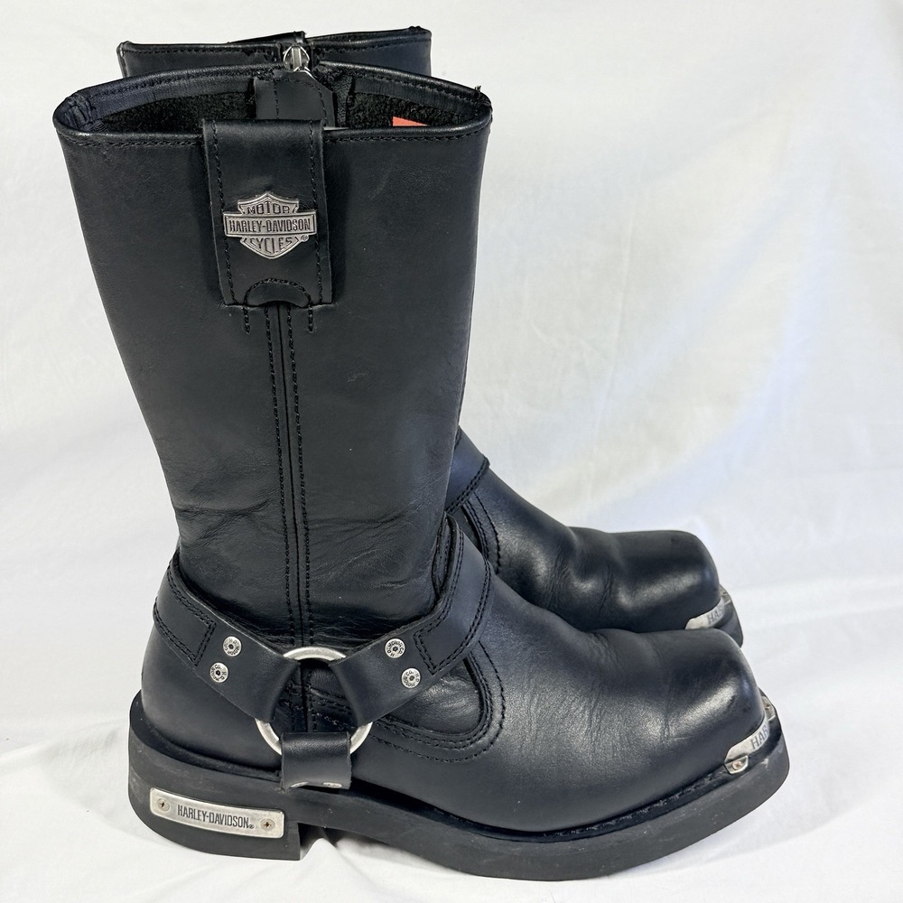 Harley Davidson Mens Landon 12-Inch Motorcycle Boots Size 8 Black Leather D96047